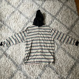 Long Sleeve striped shirt with hood. Thin material (NOT A HOODIE).